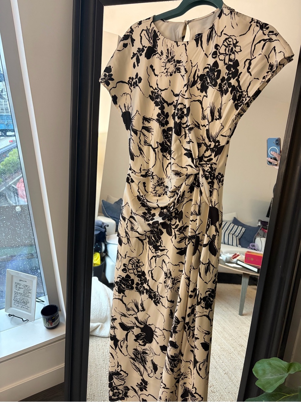 Zara Cream Midi Dress with Black Floral Motif
